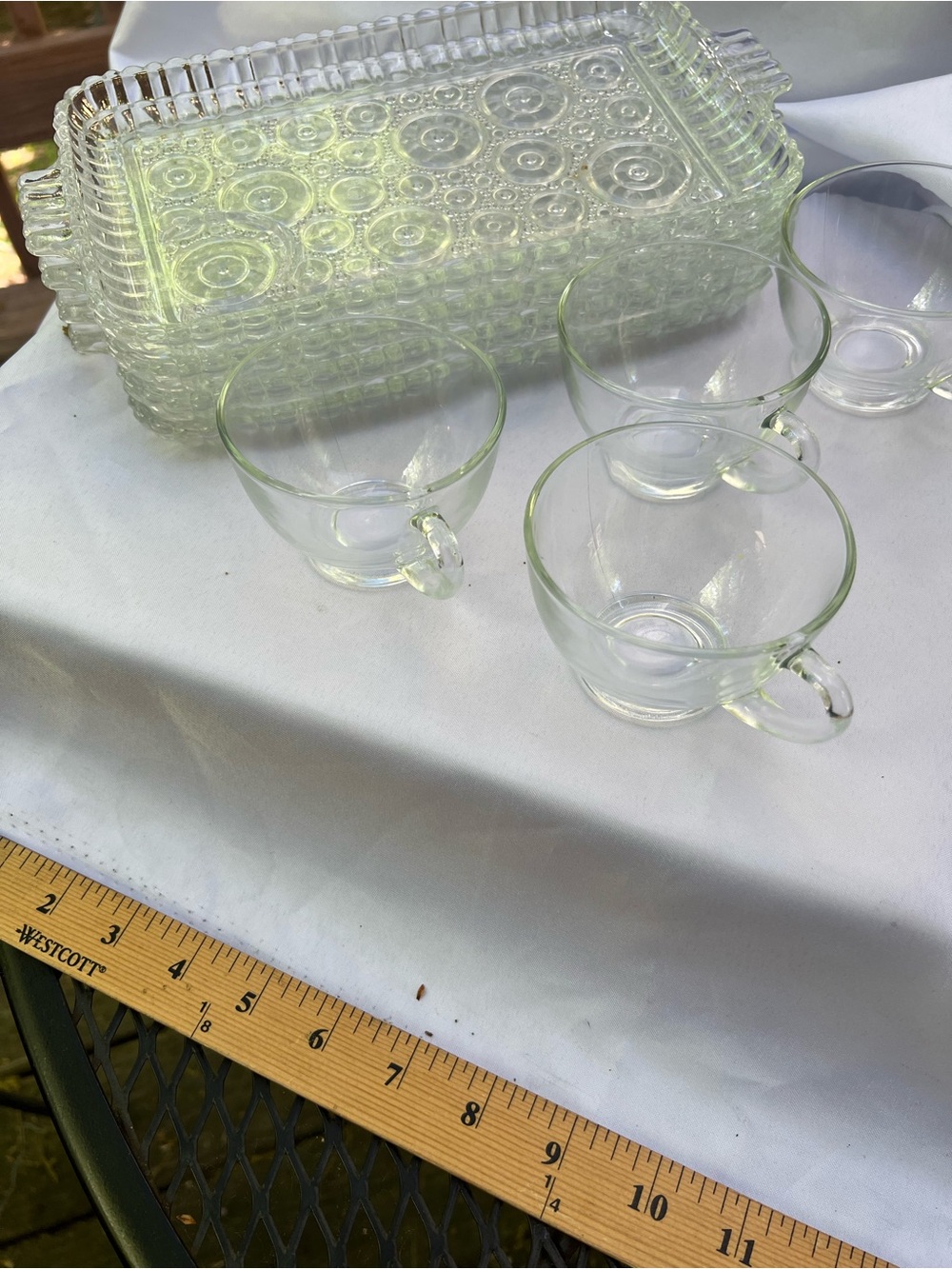Set of 4 glass snack tray set. MCM Vintage